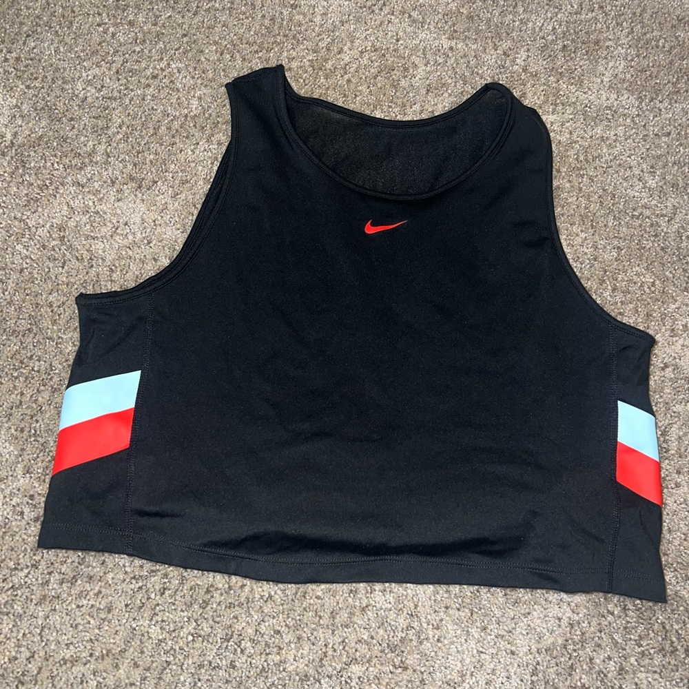 Nike Black Crop Top with Red and Blue Stripes